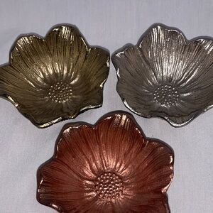 Set of Three Metallic Flower Dishes